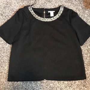 Black with false diamond ,crop top